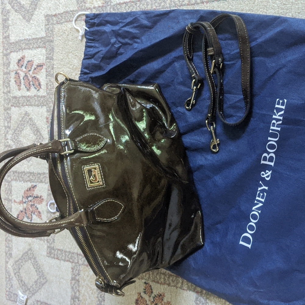 Vintage Dooney & Bourke MM Satchel Brown Patent "Mink" Color